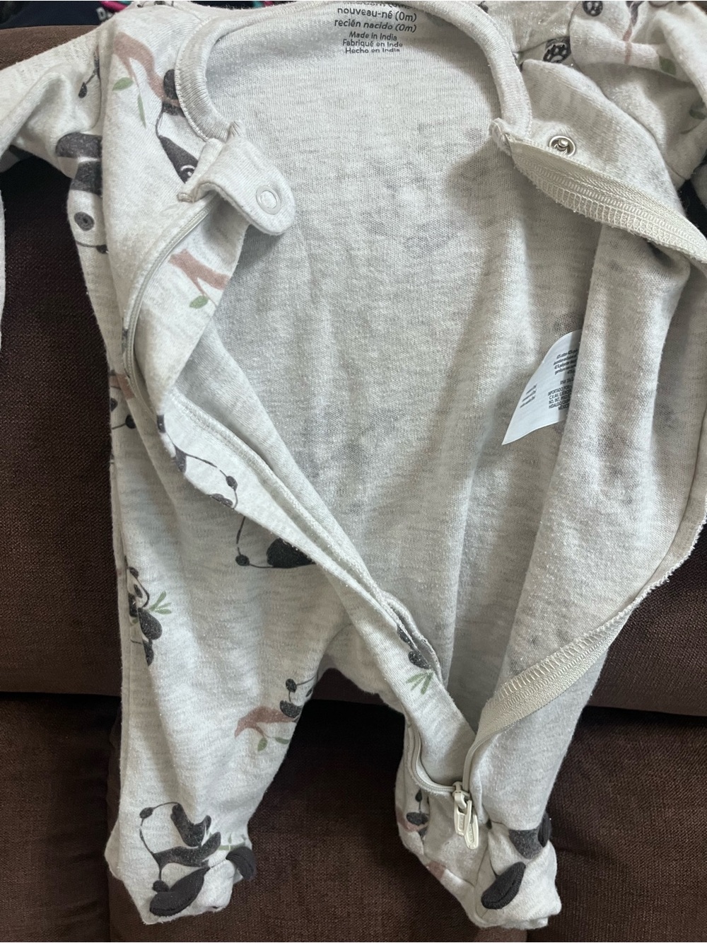 Neutral Panda Print Baby One-Piece – Soft Beige carters newborn sleeper